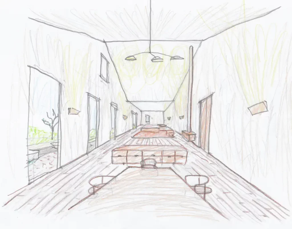 Interior sketch of the house rehabilitation project