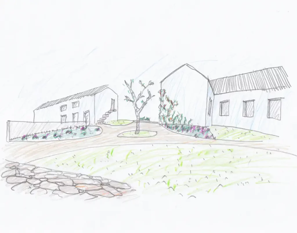 Exterior sketch of the landscape architecture project