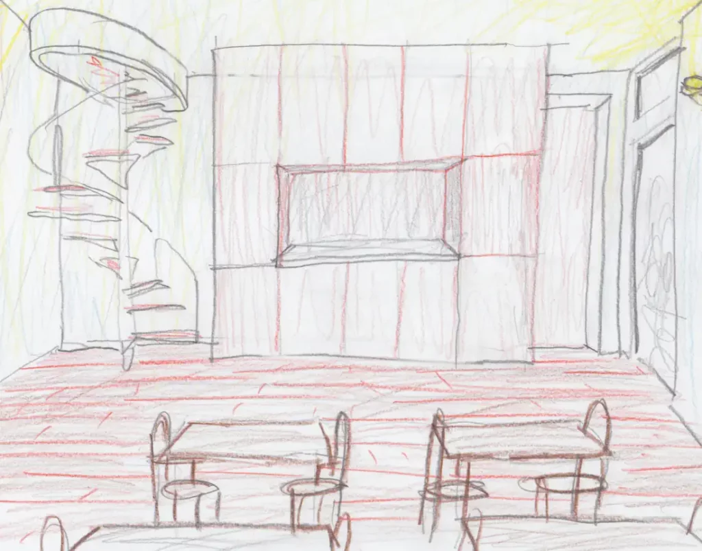 A sketch of the restaurant's waiting room