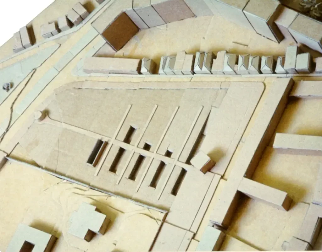 Model view of the garden above the library