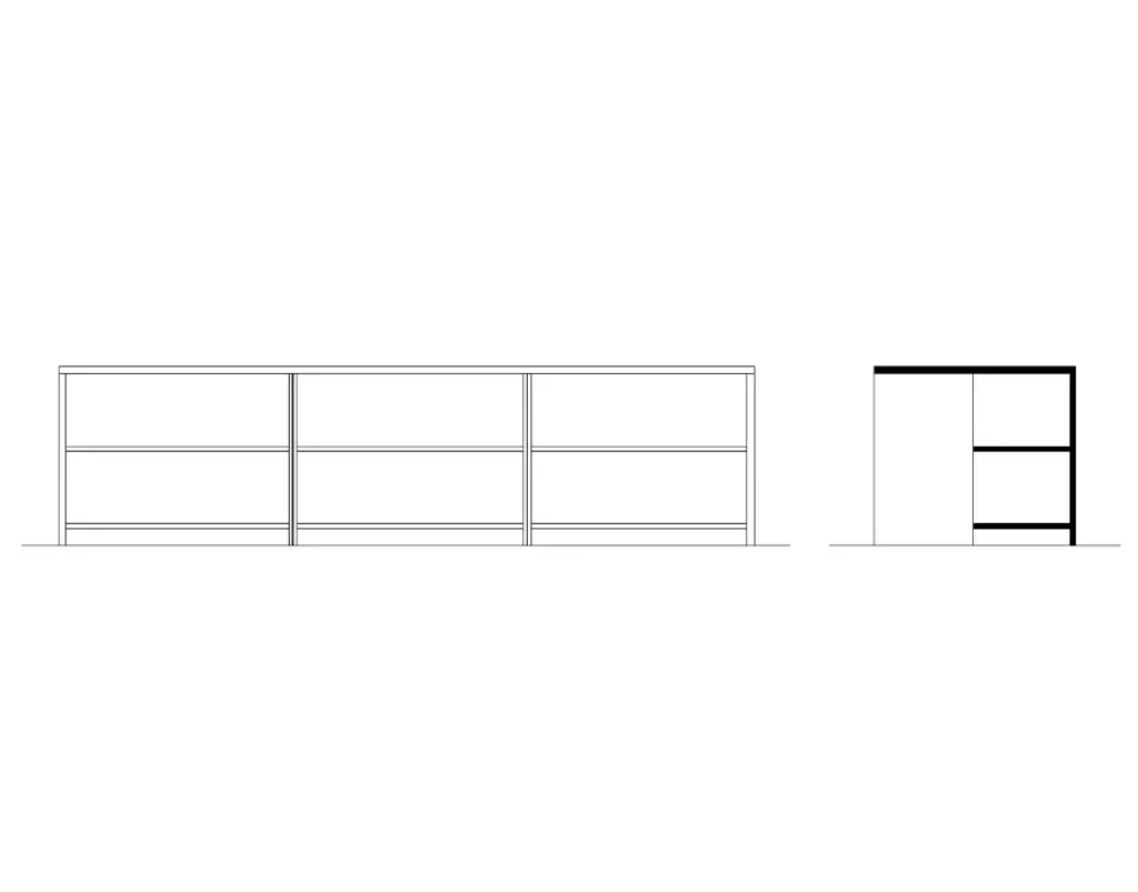 Section and elevation of the cupboard table