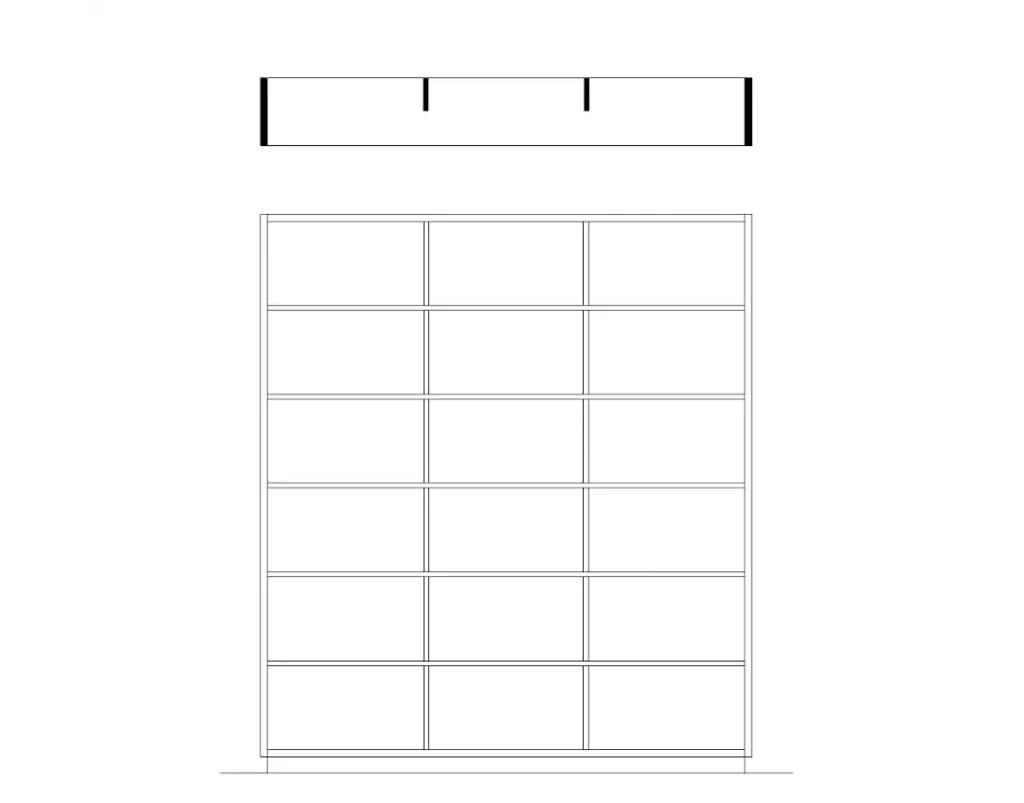 Plan and elevation of the Shelving system