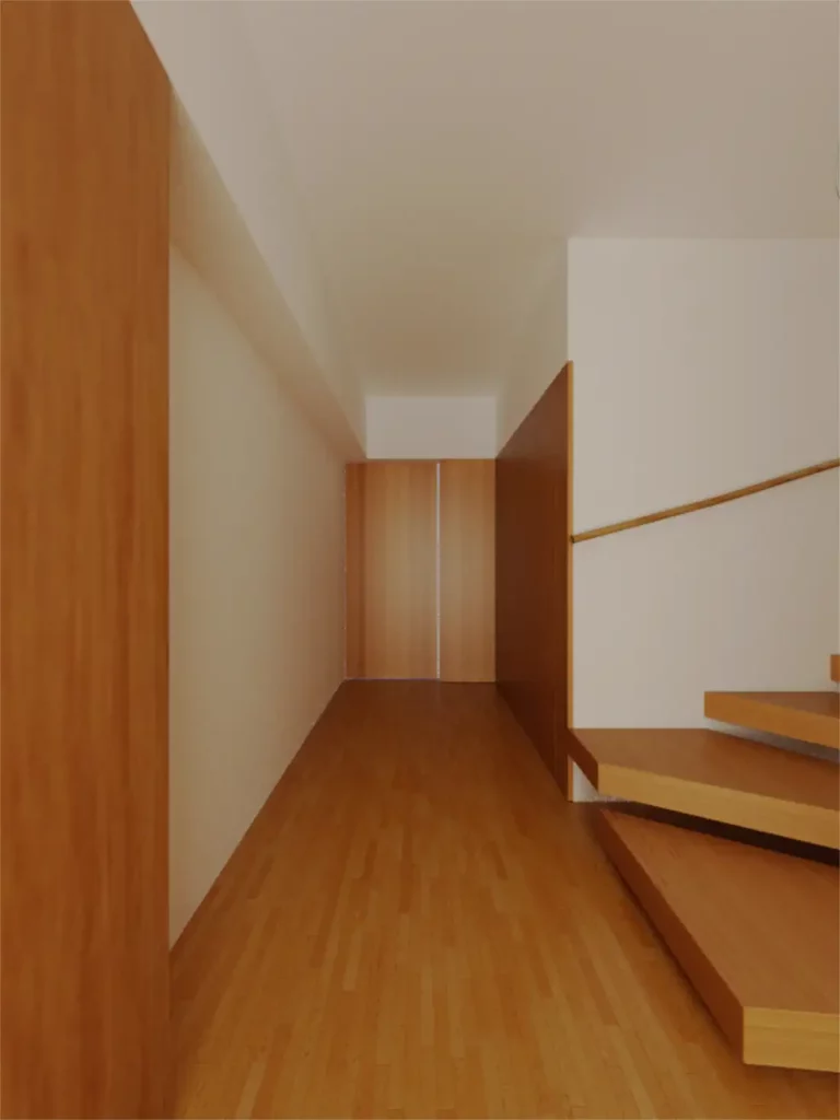 Entry with wood panels on the renovated penthouse