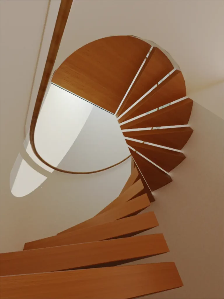 Modern minimalist spiral stairs on the penthouse