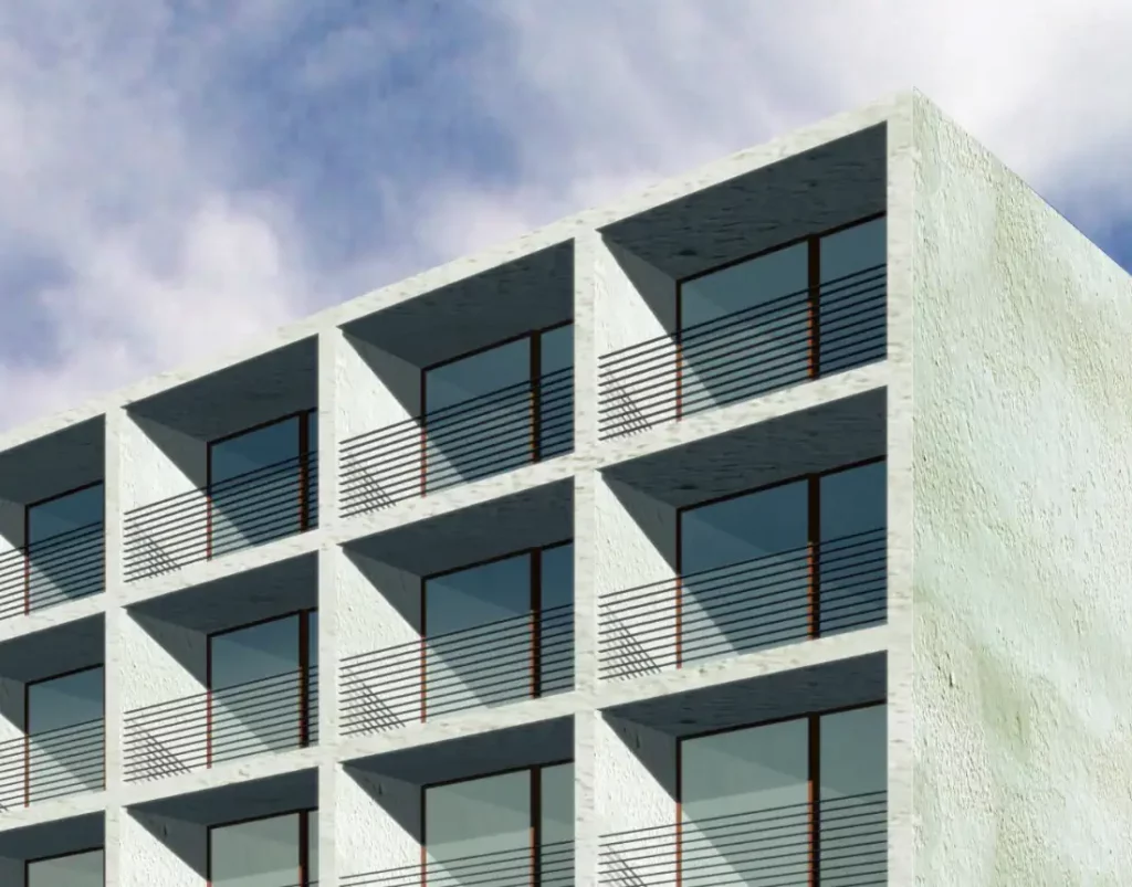 Facade detail with senior residences balcony