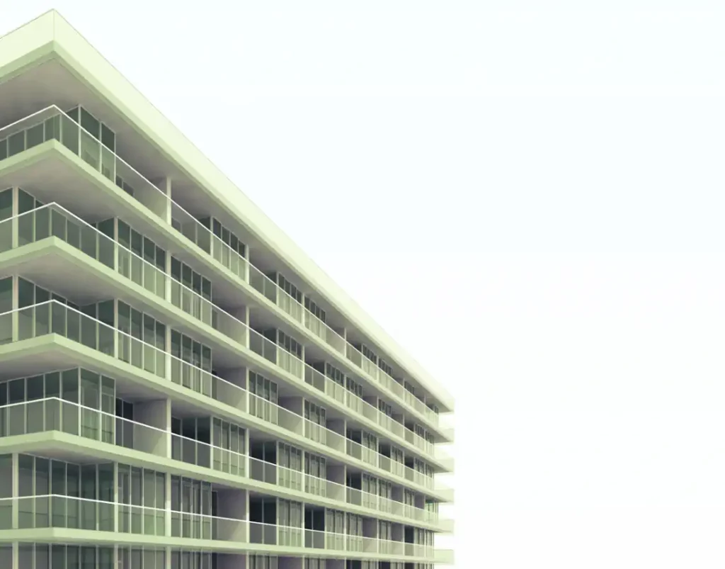 Facade with glass balconies on the Luanda residential building