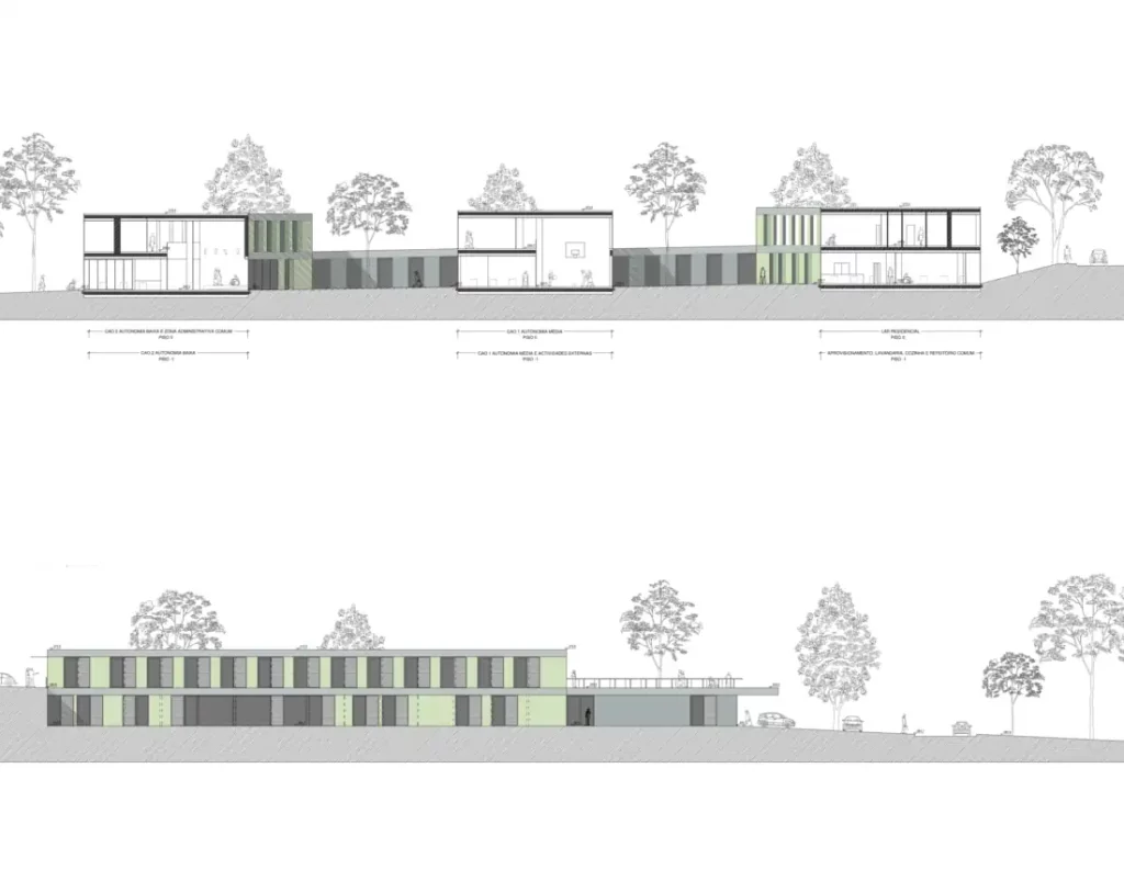 Sections and elevations of the architecture project