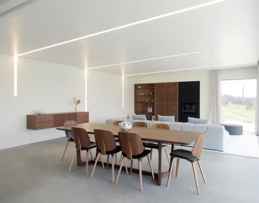 Dining room with modern lights