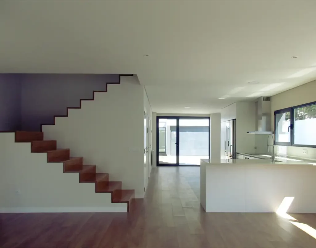 Stairs and open kitchen
