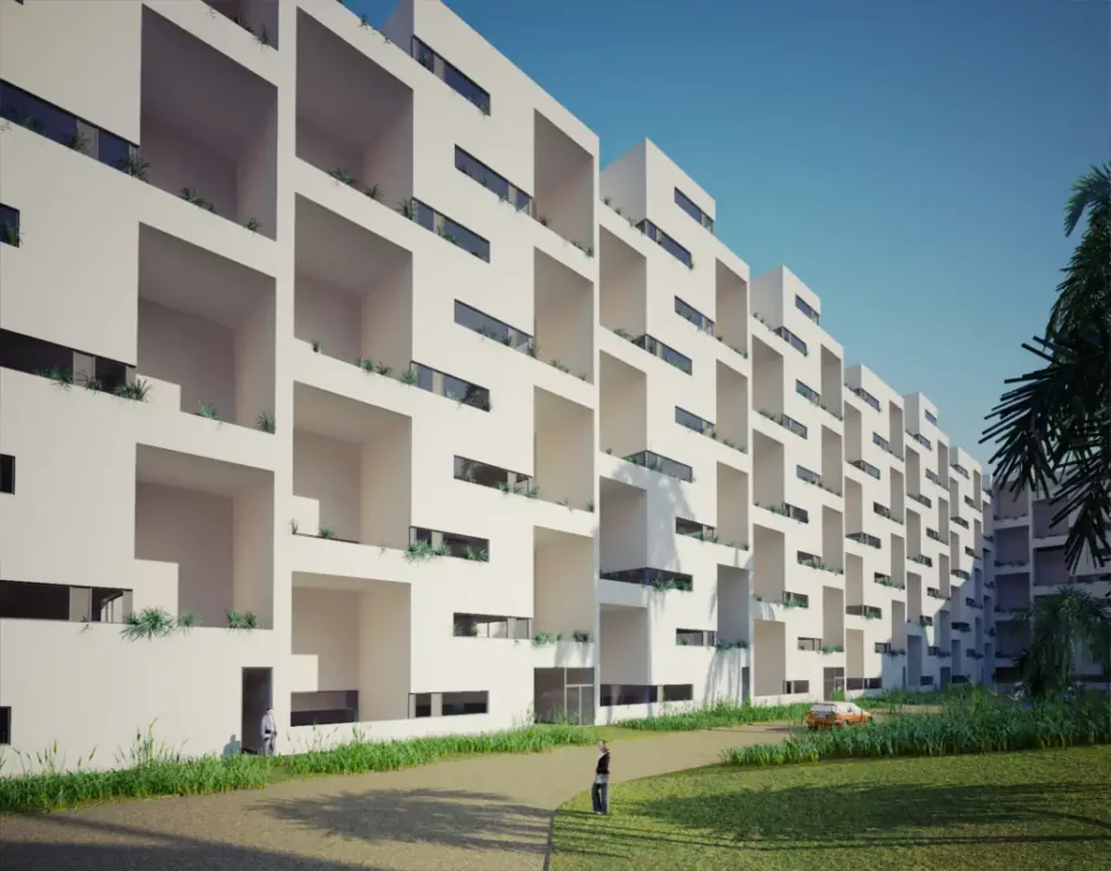 Private courtyard with double height balconies