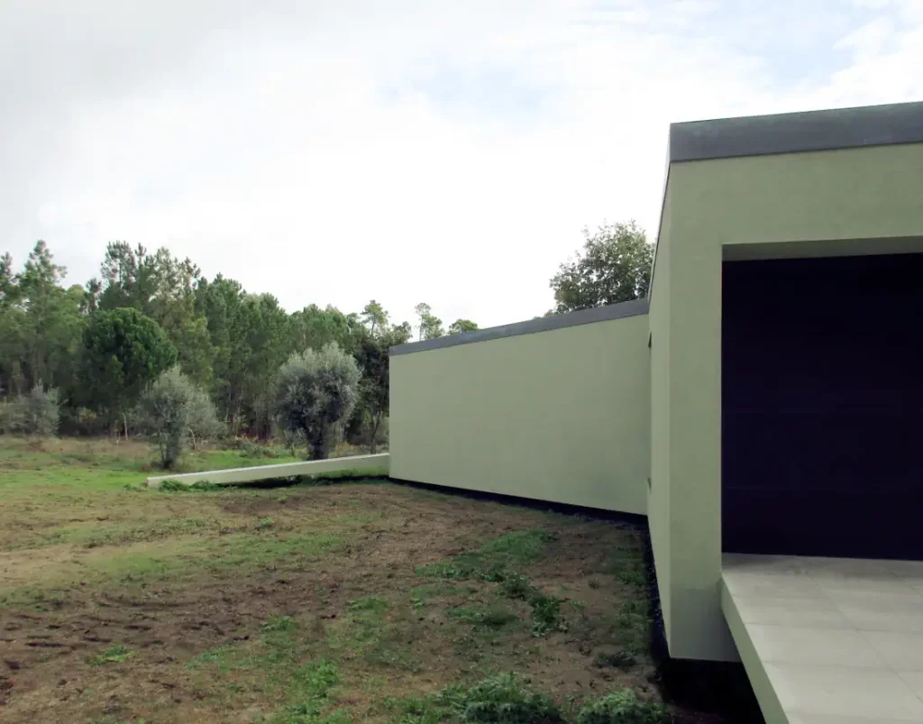 Garage entrance of the bioclimatic house